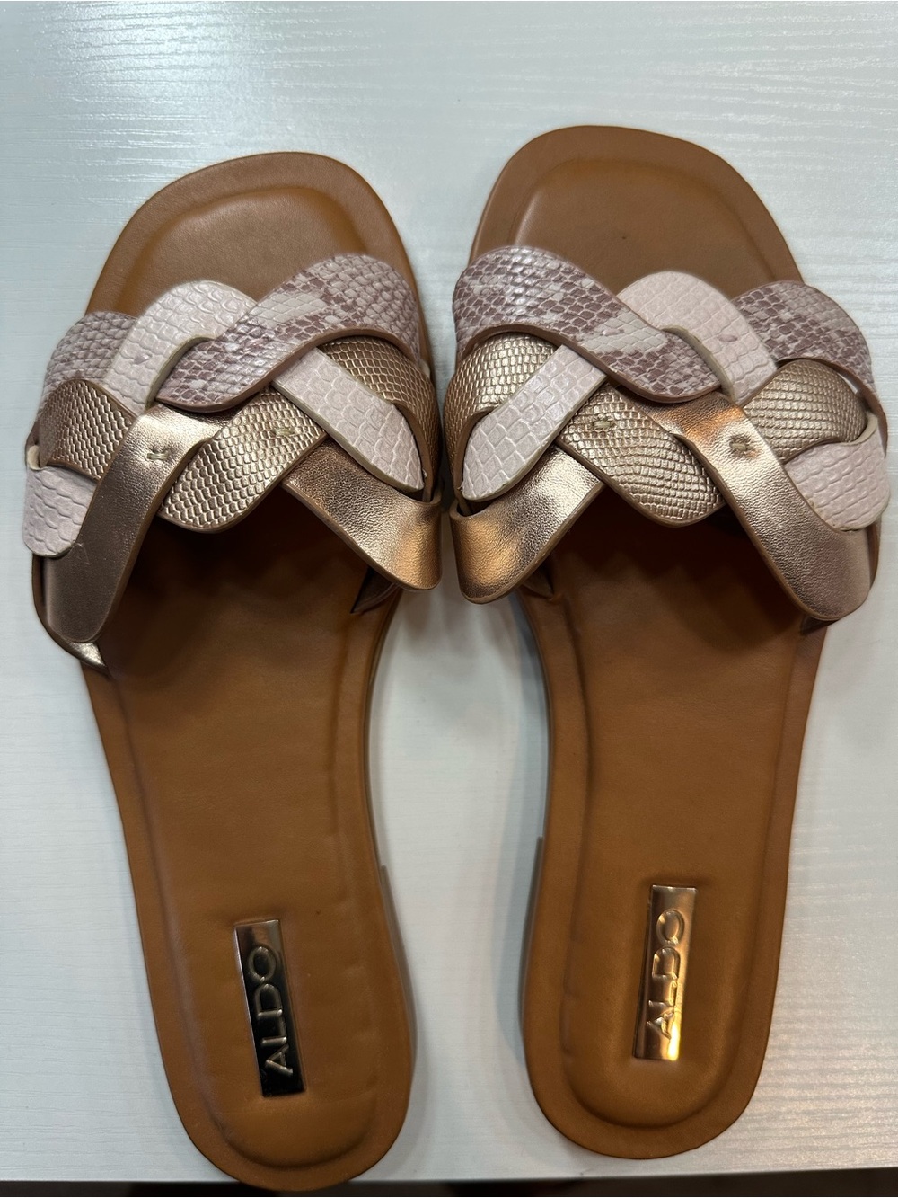 ALDO Braided Slide Sandals in Rose Gold and Beige